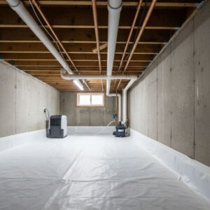 The clean and dry interior of a well-maintained home foundation