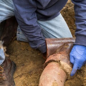 a man unclogging a pipe