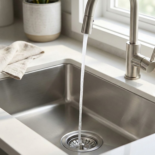 running water going down a kitchen sink drain