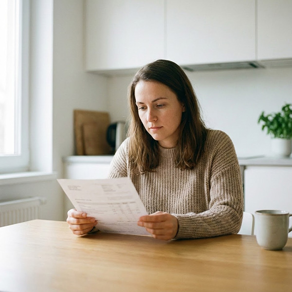 a woman looking over her water bill
