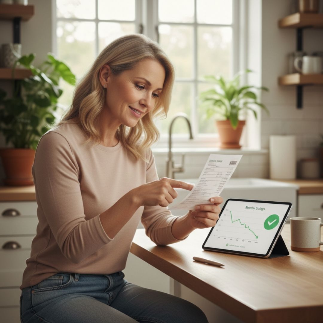 woman looking at her utility bills