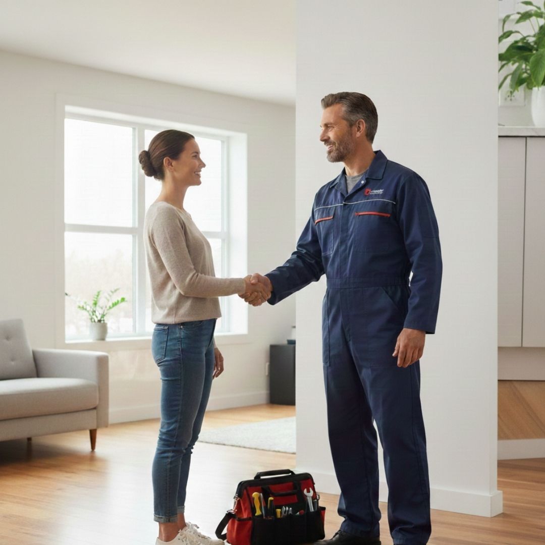plumber shaking customer's hand