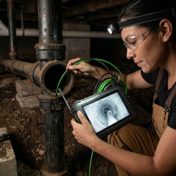 plumber doing camera sewer inspections
