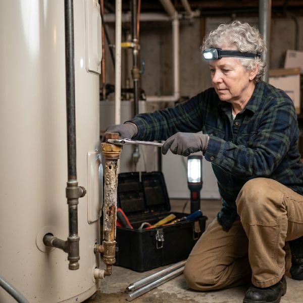 plumber fixing hot water heater