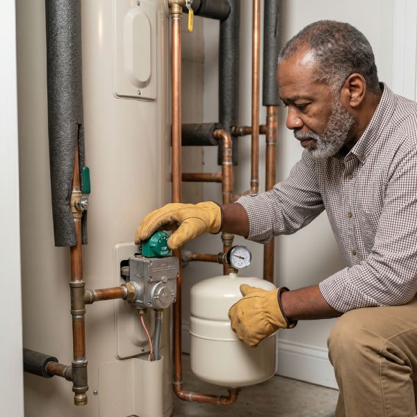 plumber with hot water heater